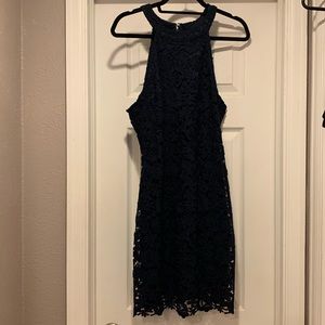 Love Poem Navy Blue Lace Mini Dress
